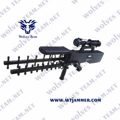 Militar antirremolque de drones WIFI GPS RF Control Bloqueador de señal portátil hasta 4500 metros