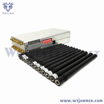 comprar Bloqueador GPS portátil de banda completa 2G/3G/4G/5G WiFi de estilo plateado con 12 antenas con batería integrada Fabricación en línea