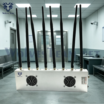 Comprar 8 bandas 40W de alta potencia de escritorio jammer de señal de celda de banda múltiple y bloqueador de rastreo GPS para centros de detención e instalaciones correccionales Fabricación en línea