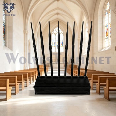Comprar 40W 8 Bandas Ajustables Jammer de Señal de Escritorio Bloqueador de Señal de Teléfono Celular Inalámbrico para Culto en Iglesias y Lugares Religiosos Tranquilos Fabricación en línea