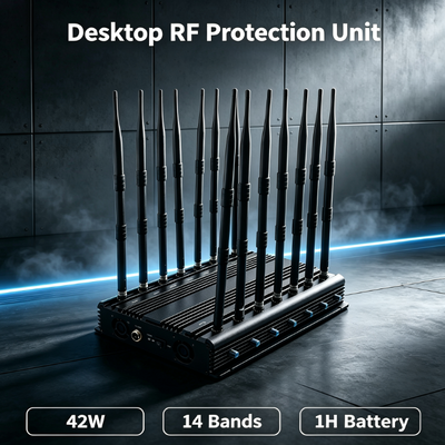 Comprar Bloqueador de señal de escritorio de 14 bandas de 42W con antena omnidireccional para bloqueo de múltiples frecuencias Fabricación en línea