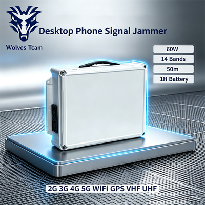 Comprar Jammer de señal de escritorio de 60W y 14 bandas con batería incorporada para bloqueo de RF de banda completa Fabricación en línea