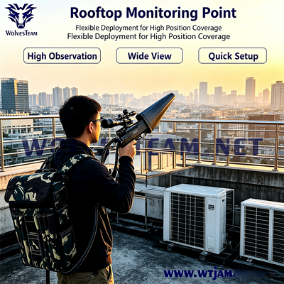 Comprar Bloqueador de UAV portátil ligero de 4 canales de 120W para operaciones anti-drones con cobertura GPS L1 L2 2.4G 5.8G Fabricación en línea