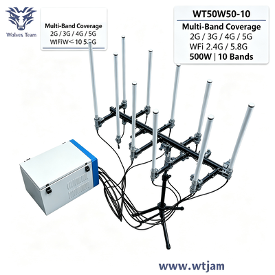Comprar Jammer de señal portátil de 500W y 10 bandas para cobertura de teléfono celular y WiFi Fabricación en línea