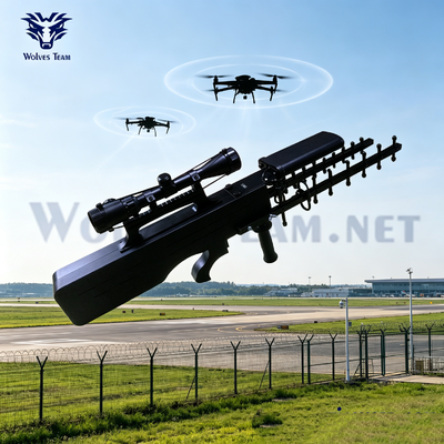 Comprar Arma de supresión de RF portátil contra drones de alta calidad con cobertura efectiva de hasta 500 metros para fuerzas armadas o fuerzas del orden Fabricación en línea
