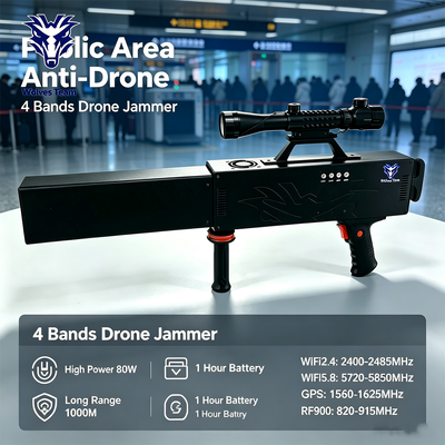 Comprar Bloqueador de señal de drones de 4 canales de 80W con rango de interferencia de 500-1000 m para protección VIP Fabricación en línea