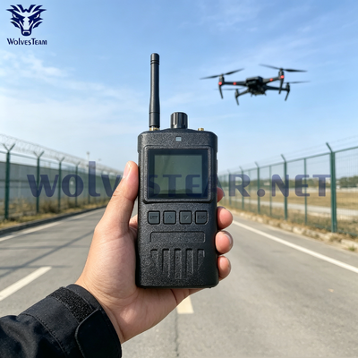 Comprar Detector de drones portátil equipado con batería recargable incorporada y alarma automática de antena omnidireccional para detectar señales de drones Bandas de frecuencia personalizables Fabricación en línea