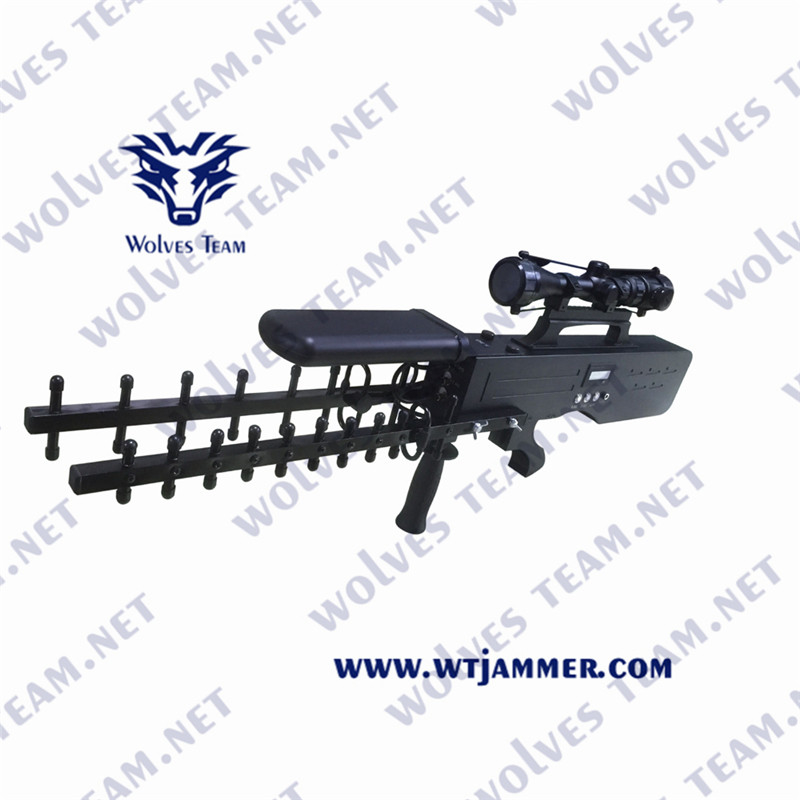 Militar antirremolque de drones WIFI GPS RF Control Bloqueador de señal portátil hasta 4500 metros