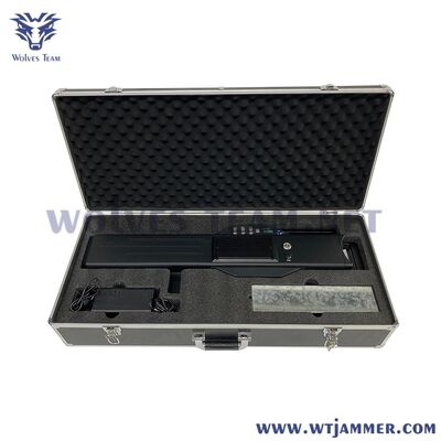 Kit completo de bloqueador de drones antidrones de mano largo, estuche de transporte de aluminio forrado de espuma a prueba de golpes, bloqueador de señal UAV multibanda con cargador