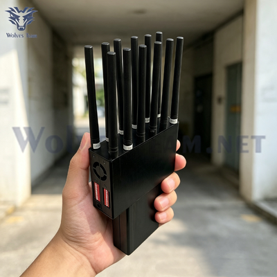 Jammer de señal de teléfono 5G GPS de 12W de potencia, ajustable, de mano, con 12 antenas y pantalla digital LCD