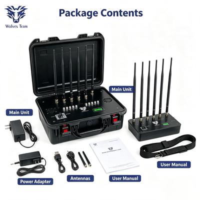 Jammer de señal portátil de 50W con 10 bandas y batería incorporada para bloqueo 2G 3G 4G 5G WiFi