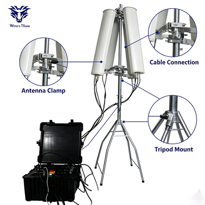 Interruptor anti-drones portátil de 8 bandas de 350W con rango direccional de 2000 m para contramedidas de UAV