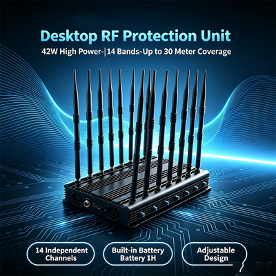 42W 14-Channel Desktop Signal Jammer with Omnidirectional Antenna for Cellular Signal Blocking