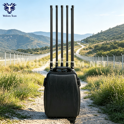 6 bandas 120W Manpack Drone Jammer de señal con antenas omnidireccionales y batería incorporada para la aplicación de la ley