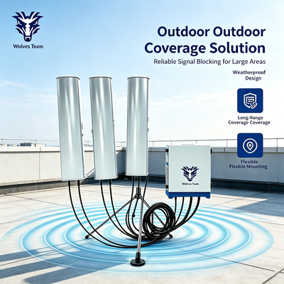 Jammer de señal impermeable de alta potencia de 600W IP65 para exteriores, 14 bandas, 2G, 3G, 4G, 5G, WiFi, GPS L1/L2, operación continua 24/7