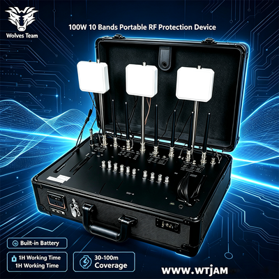 Disruptor de señal de escritorio profesional de 100W con 10 bandas de frecuencia y radio de cobertura de 30-100 metros