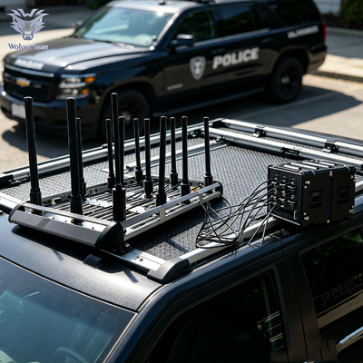 Sistema de control inalámbrico portátil de alta potencia de 600W de 12 bandas montado en el vehículo bloqueador de señales RF para convoy VIP y despliegue de seguridad de campo